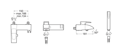 ROCA Thesis Bateria wannowo-natryskowa jednouchwytowa ścienna- A5A0150C00