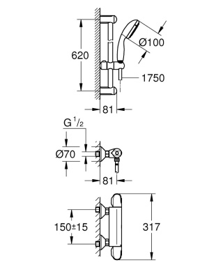 GROHE GROHTHERM 1000 bateria prysznicowa z termostatem, DN 15- 34151004