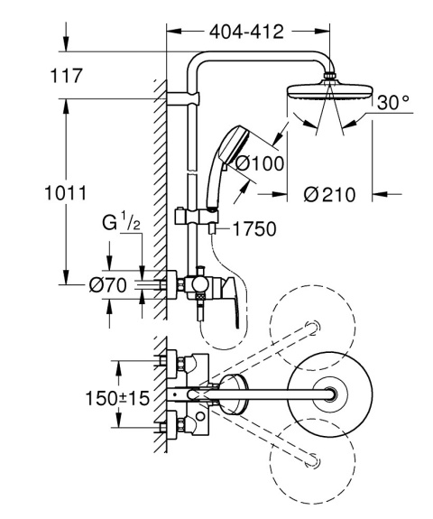 GROHE TEMPESTA COSMOPOLITAN SYSTEM 210 system prysznicowy z jednouchwytową baterią ścienną- 26224001