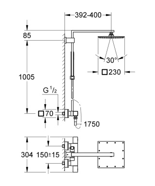 GROHE EUPHORIA CUBE SYSTEM 230 system prysznicowy z termostatem- 26087000