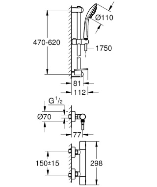 GROHE GROHTHERM 1000 COSMOPOLITAN M bateria prysznicowa z termostatem, DN 15- 34286002