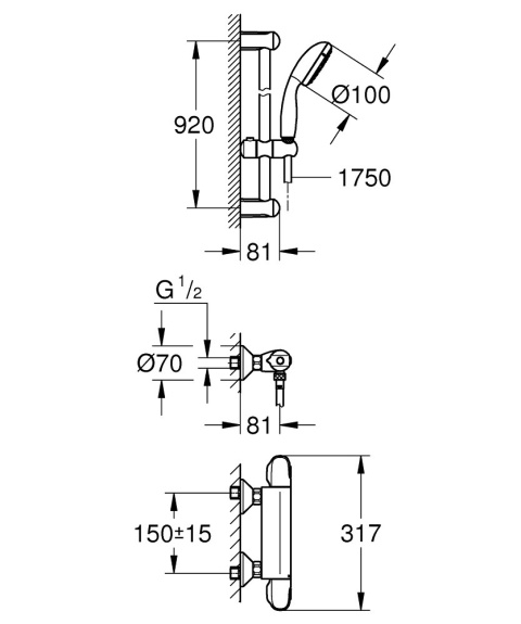 GROHE GROHTHERM 1000 bateria prysznicowa z termostatem, DN 15- 34256004