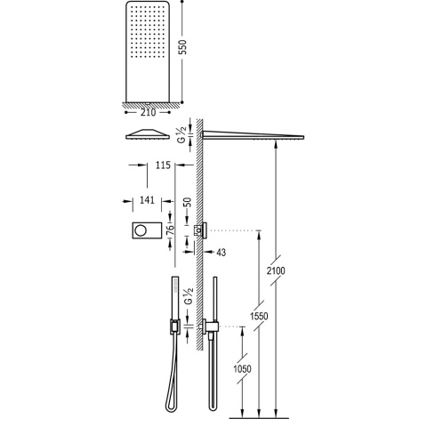 TRES SHOWER TECHNOLOGY Podtynkowy termostatyczny elektroniczny zestaw prysznicowy- 09286554