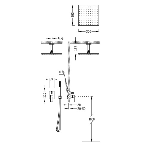 TRES CUADRO-TRES Zestaw natryskowy z baterią podtynkową- 00618080