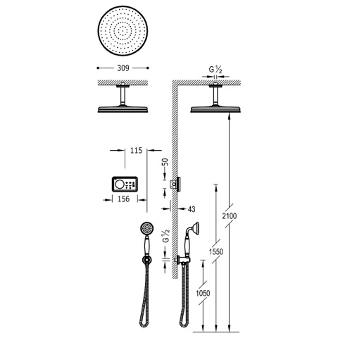 TRES SHOWER TECHNOLOGY Podtynkowy termostatyczny elektroniczny zestaw prysznicowy SHOWER TECHNOLOGY "- 09226202