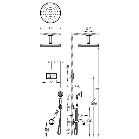 TRES SHOWER TECHNOLOGY Podtynkowy termostatyczny elektroniczny zestaw prysznicowy SHOWER TECHNOLOGY "- 09226302