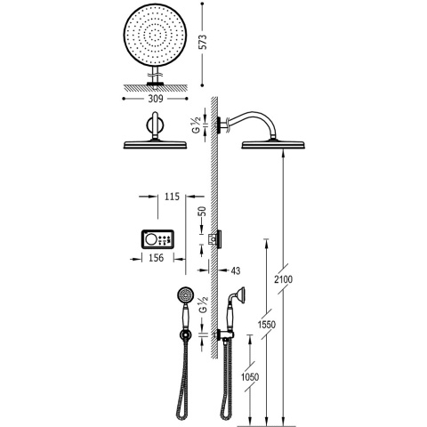 TRES SHOWER TECHNOLOGY Podtynkowy termostatyczny elektroniczny zestaw prysznicowy SHOWER TECHNOLOGY "- 09226201