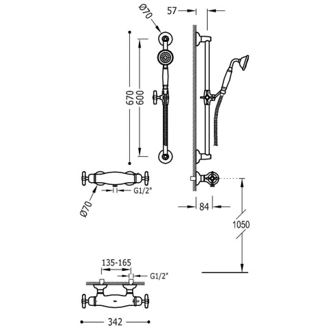 TRES TRES-CLASIC COLOR DUCHA TERMO. MONOCLASIC BARRA 600MM- 24216402LM