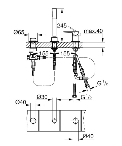 GROHE LINEARE 3-otworowa bateria wannowa- 19965001