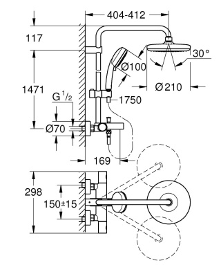 GROHE TEMPESTA COSMOPOLITAN SYSTEM 210 system wannowo-prysznicowy z termostatem do montażu ściennego- 26223001