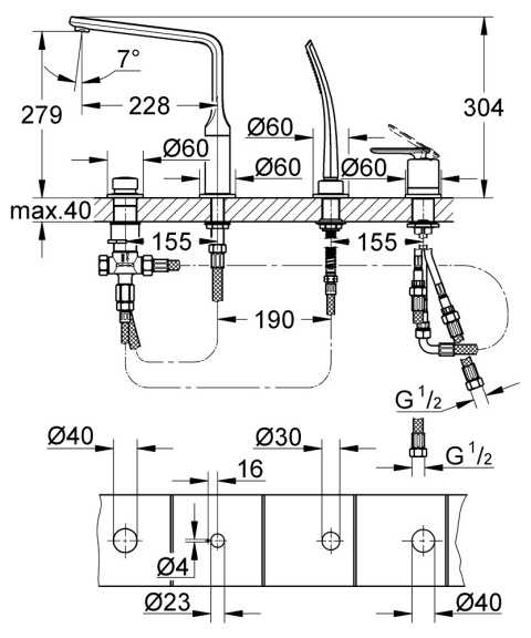 GROHE VERIS 4-otworowa bateria wannowa- 19373000