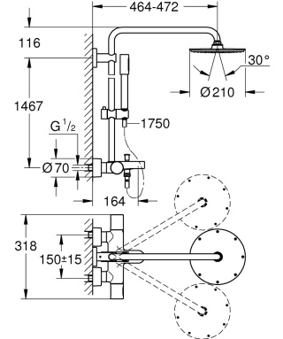 GROHE RAINSHOWER SYSTEM 210 system wannowo-prysznicowy z termostatem do montażu ściennego- 27641000