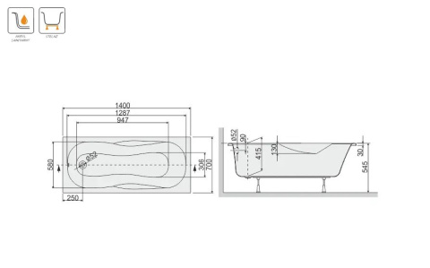 SANPLAST WP/AS+STW wanna 140x70cm 610-130-0012-01-000