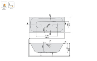 SANPLAST WP/LUXO+STW wanna 180x80cm 610-370-0150-01-000