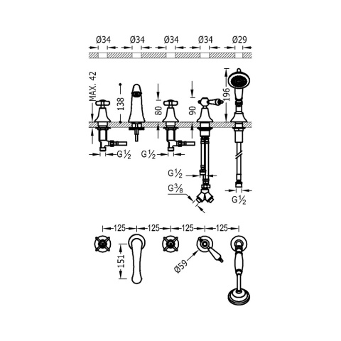 TRES TRES-CLASIC Bateria wannowa czterootworowa- 24214602